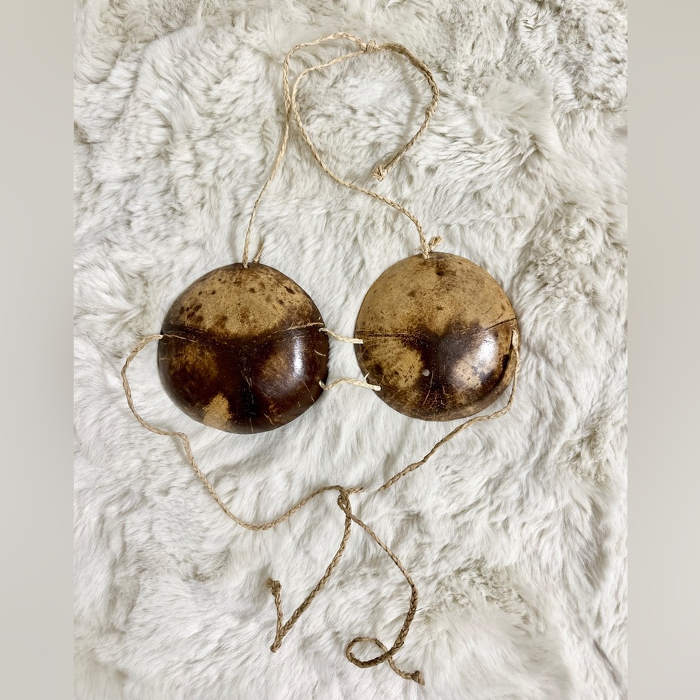Handmade Tropical Coconut Shell & Natural Woven Rope Bra Top Small Cuo Size